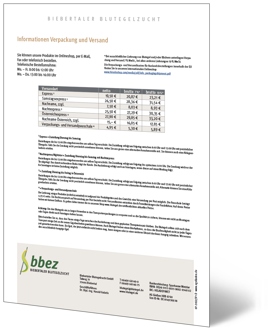 Infos Verpackung und Versand